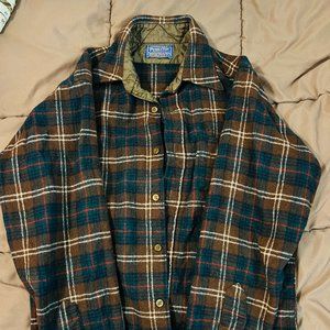 Vintage Pendleton 100% Virgin Wool Flannel Shirt Mens L USA Made Brown Grn Blk